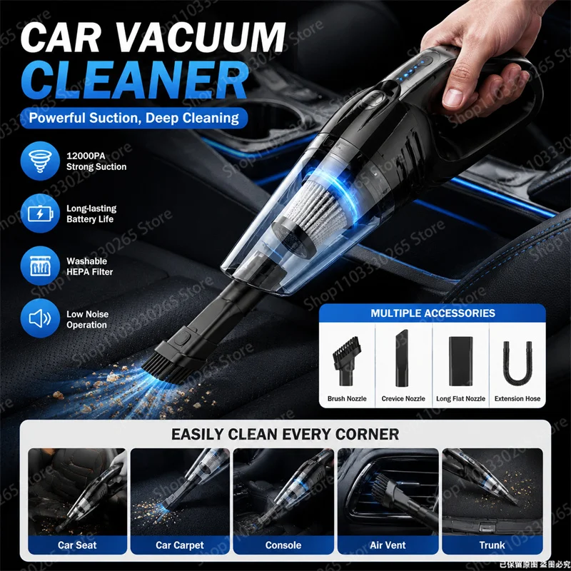 Car Vacuum Cleaner - Przenośny Bezprzewodowy Odkurzacz Samochodowy 12000PA Mocne